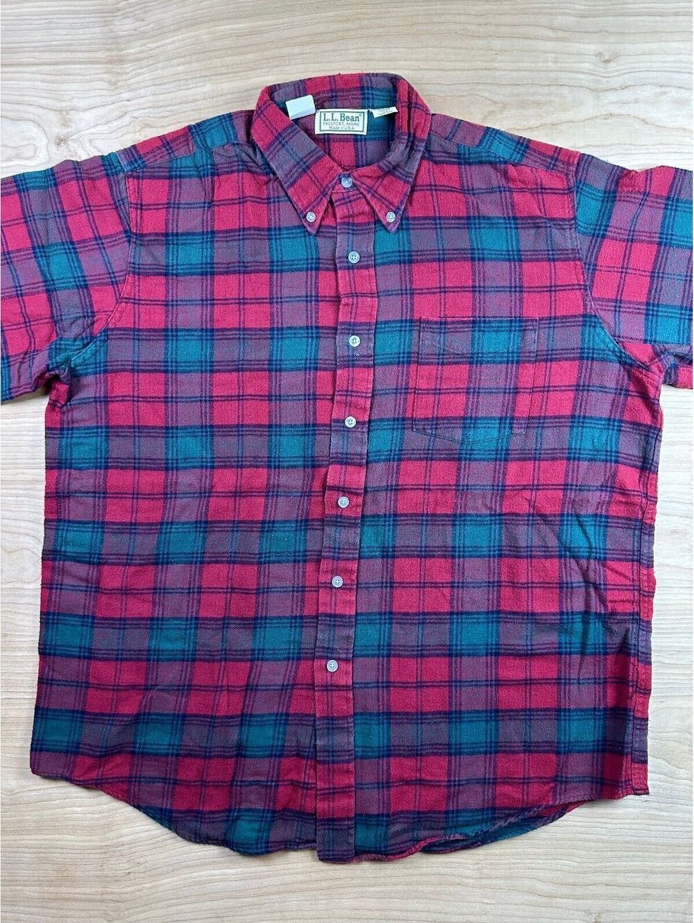 Vintage 80s LL Bean Plaid Flannel Button up shirt large 100% cotton made in usa